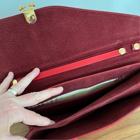VINTAGE Red Envelope Style Shoulder Bag Clutch Bag Day to Night Business Office - Picture 7 of 16